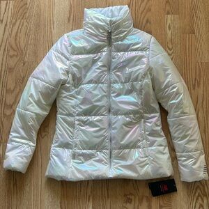 NWT New Balance white Iridescent Sz M winter coat pastel shine ✨